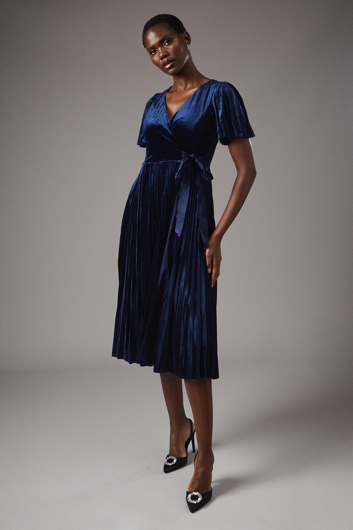 Pleated Velvet Wrap Dress