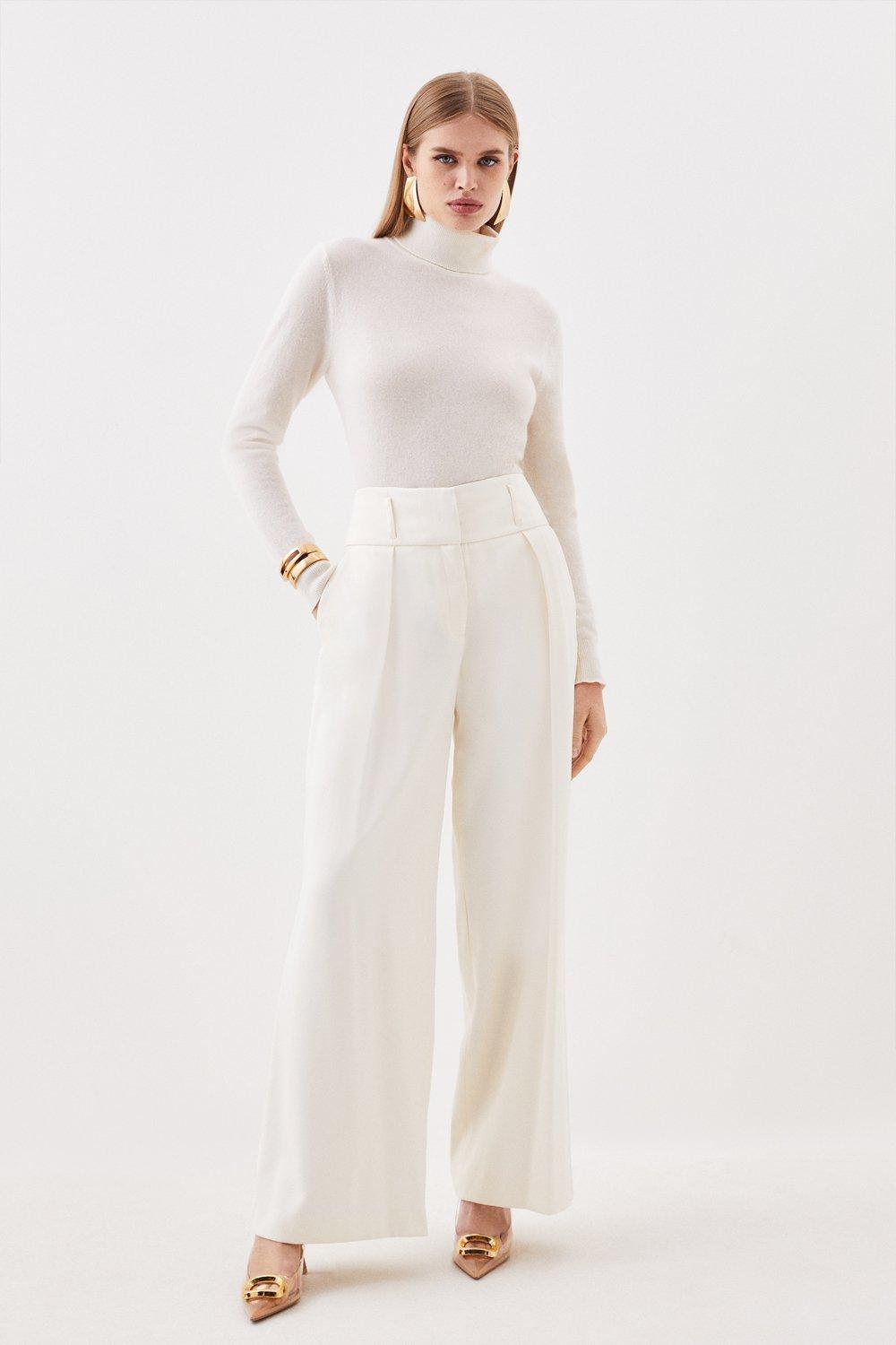 Ivory Tailored High Waisted Wide Leg Trousers 