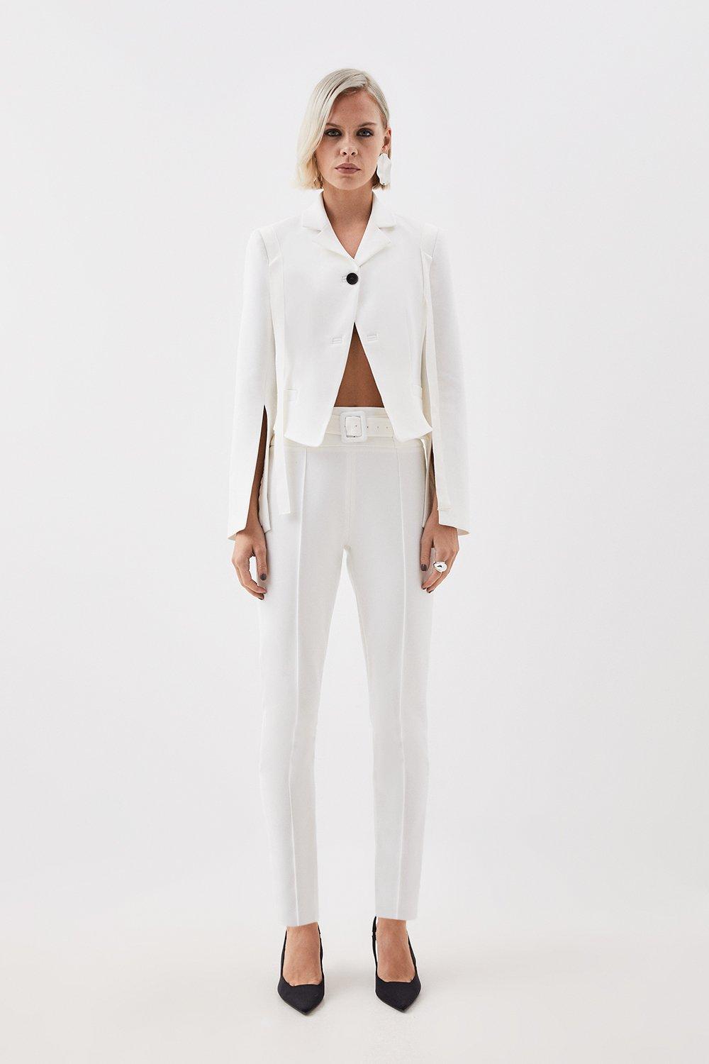 Ivory The Founder Tailored Compact Stretch High Waist Slim Leg Trousers  