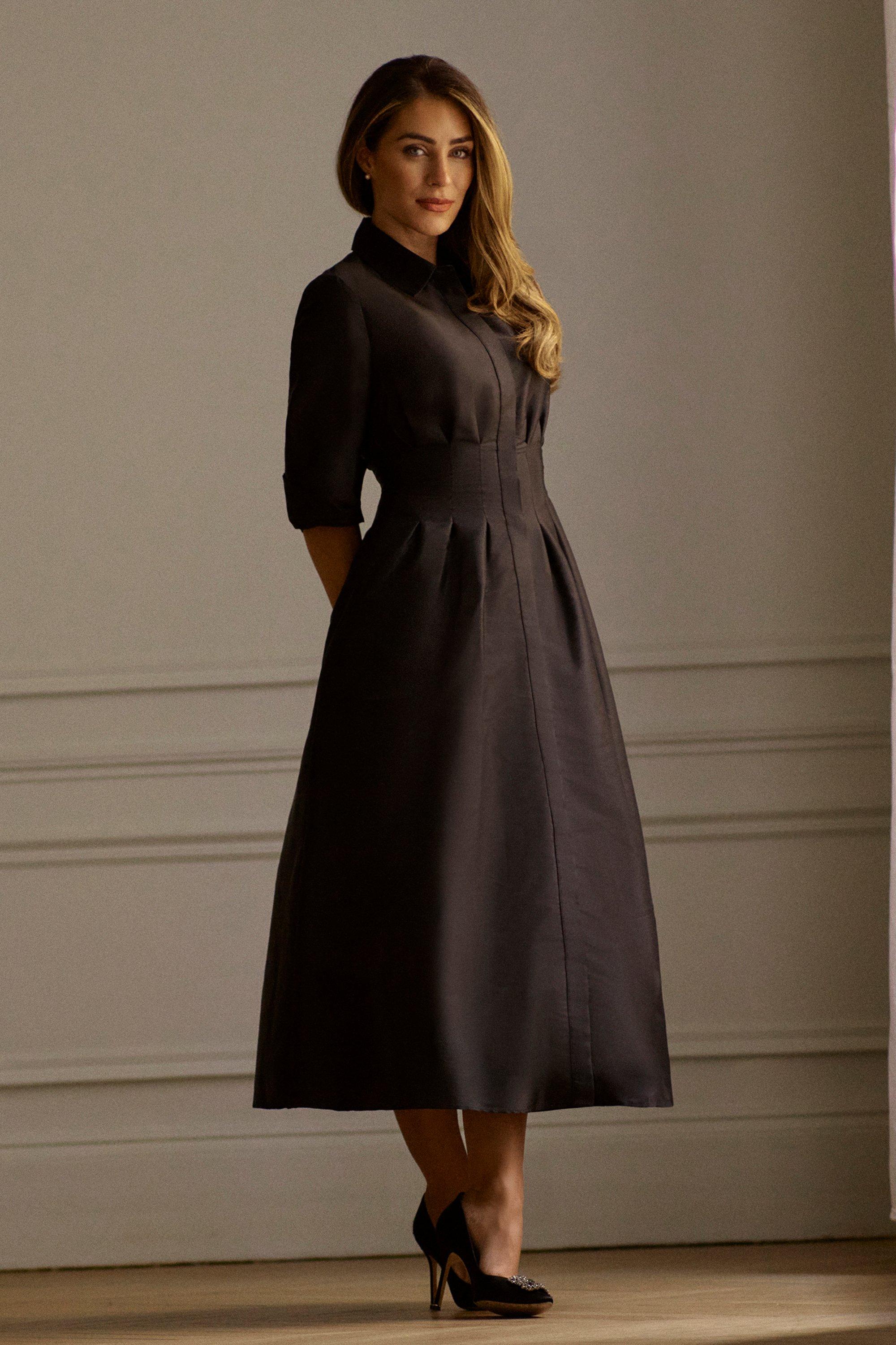 Lydia Millen Petite Tailored Taffeta Darted Waist Midi Dress
