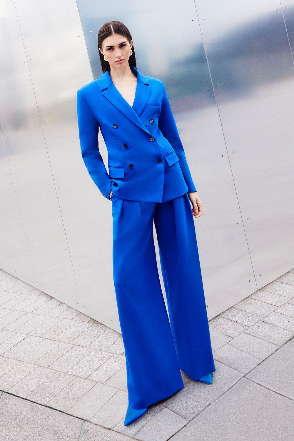 Cobalt Clean Tailored Pleated Wide Leg Trousers
