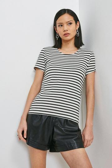 Cotton Jersey Fitted Stripe Tee blackwhite