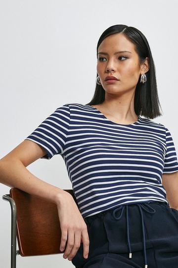 Cotton Jersey Fitted Stripe Tee navy