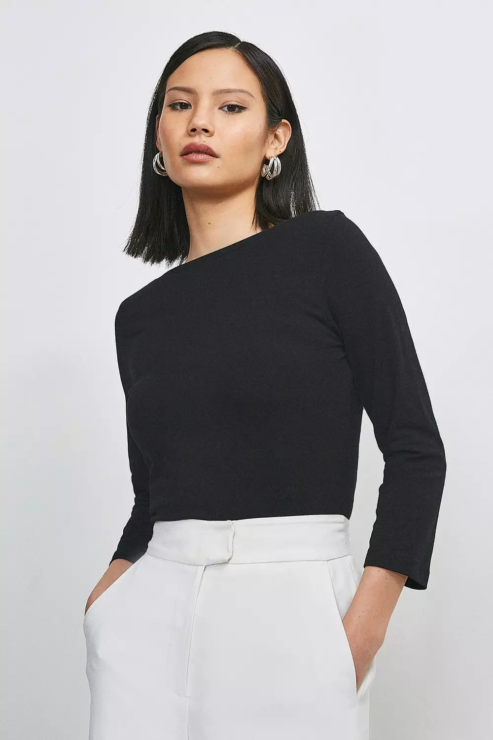 Cotton Jersey Slash Neck Top | Karen Millen