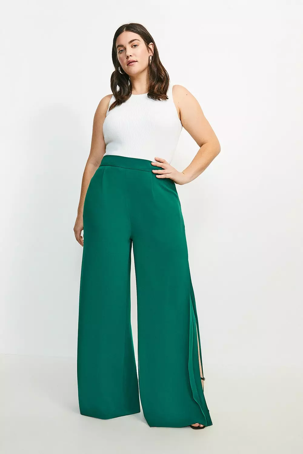 【2plan】Bring side pintuck baggy pants Jacopone stretch linen blend trousers for women 104929a0im