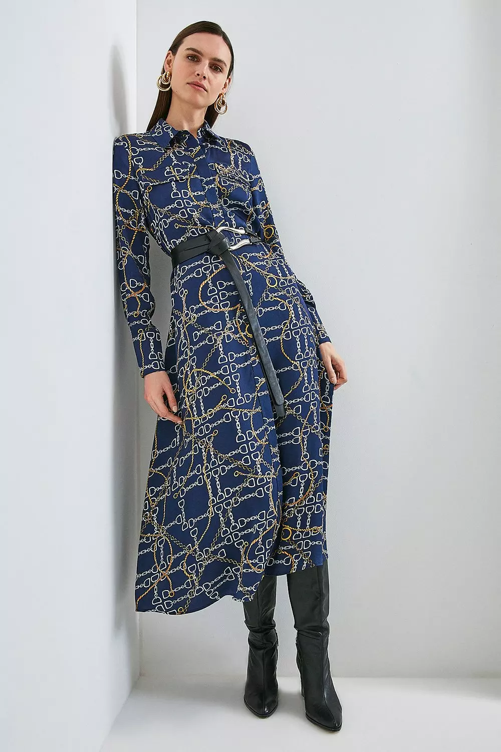 Chain Print Belted Shirt Dress Karen Millen