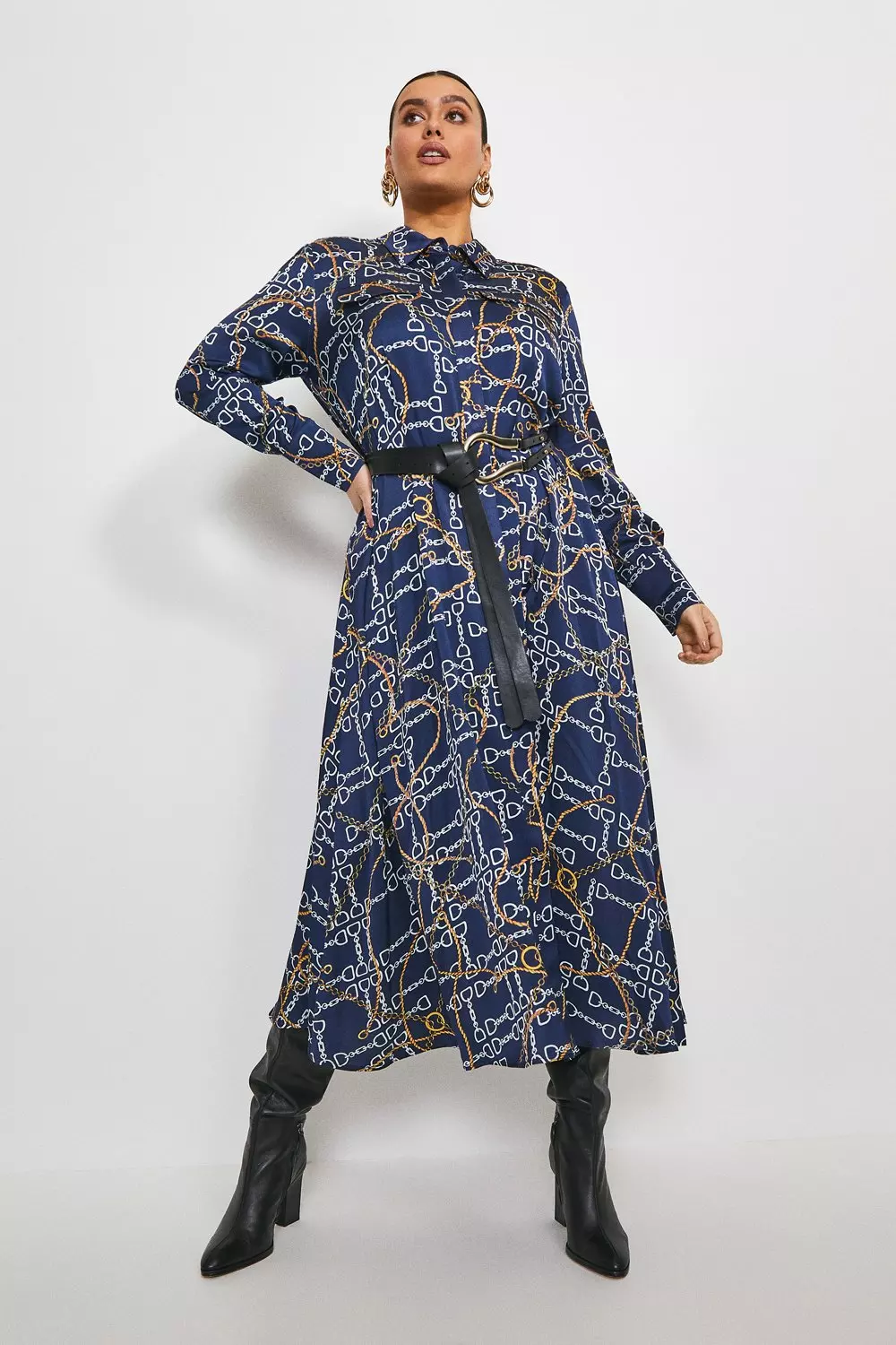 Blue chain print dress hotsell