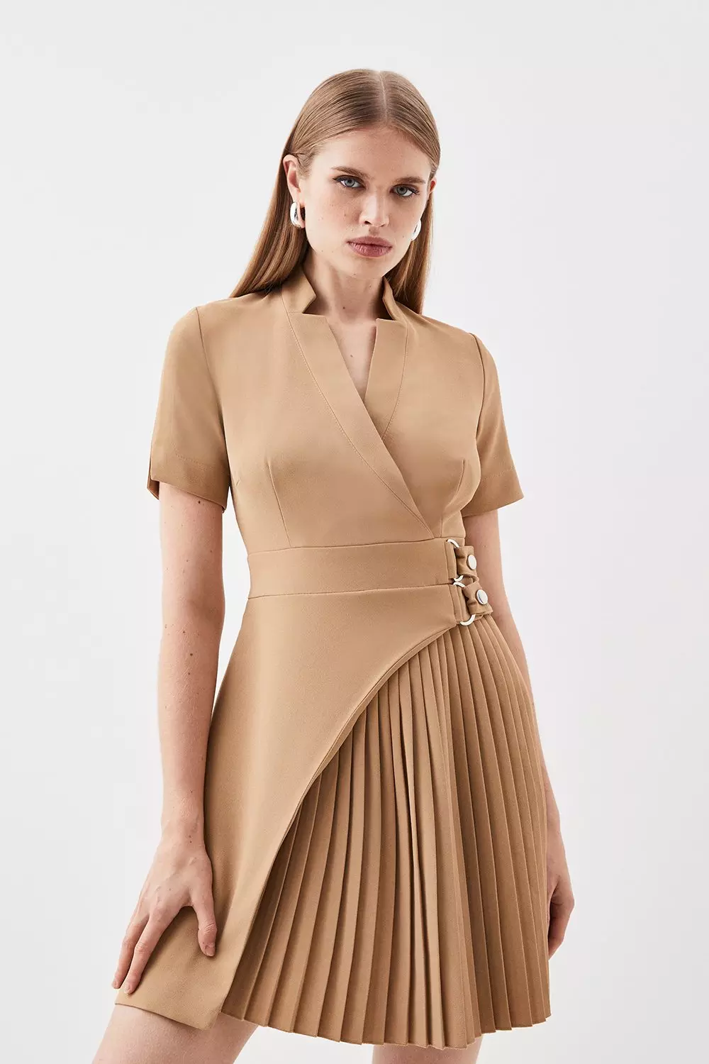 Tailored Military Pleat Notch Neck Wrap Mini Dress Karen Millen