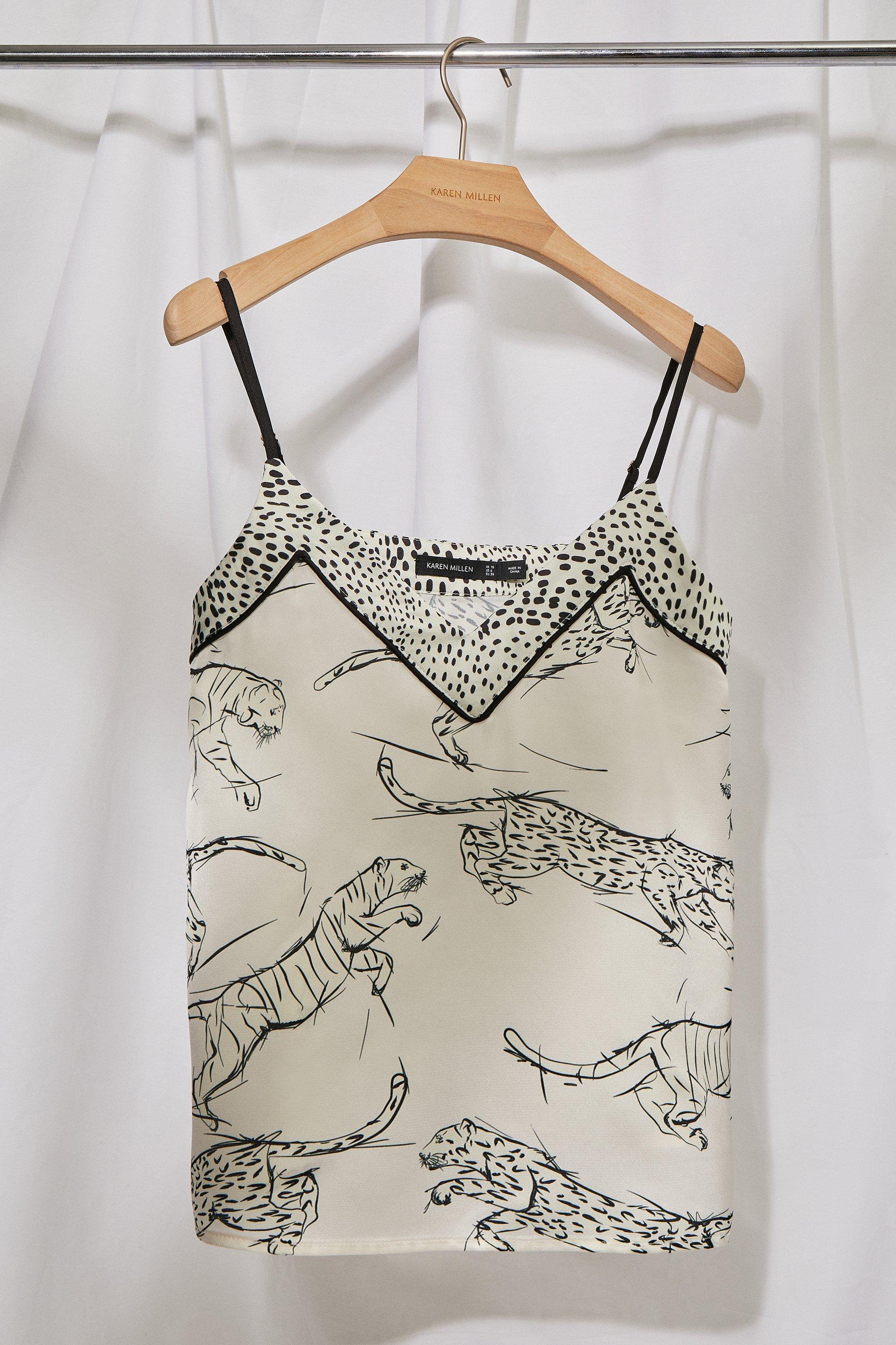Ivory Tiger Print Satin Nightwear Cami