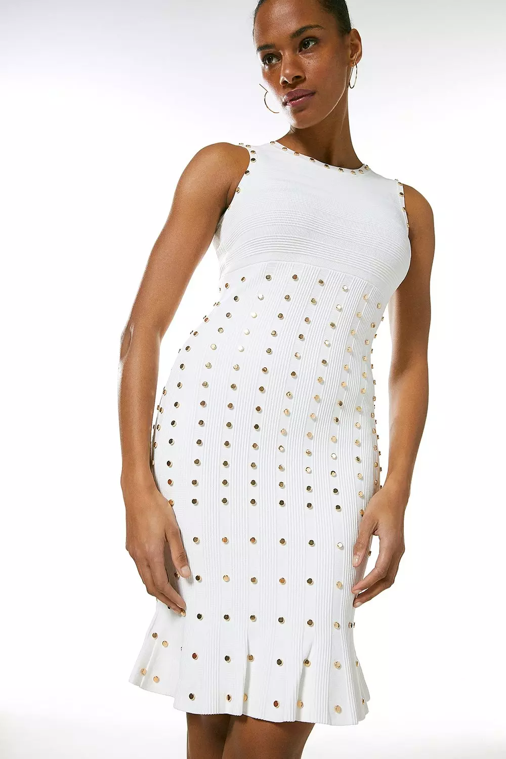 Knitted Dress With Peplum And Stud Detail Karen Millen