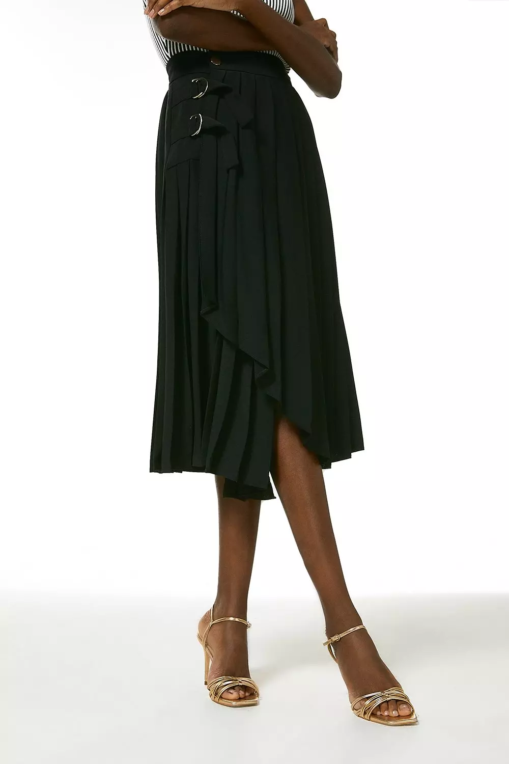 Pleated D Ring Wrap Midi Skirt Karen Millen