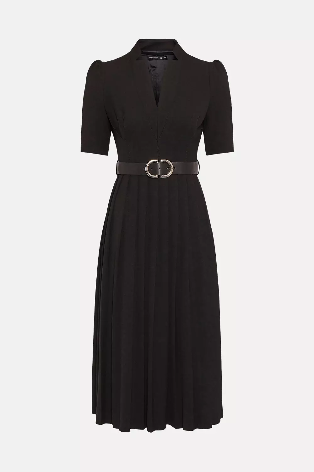 Structured Crepe Forever Pleat Belted Midi Dress | Karen Millen