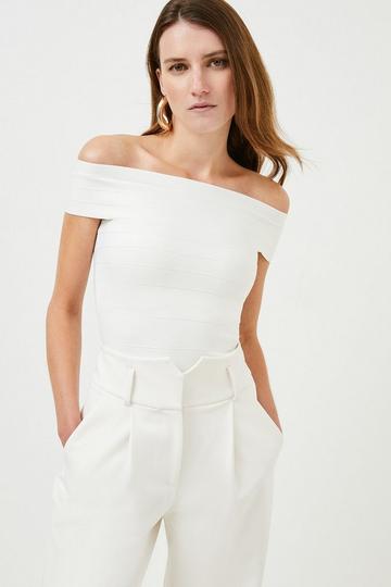 Knitted Bandage Off The Shoulder Top ivory