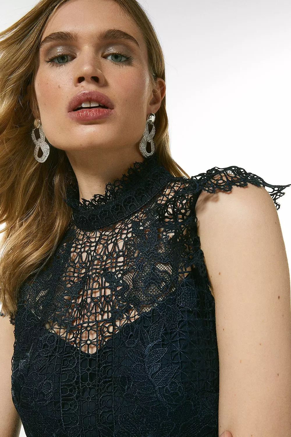 Guipure Lace Pleated Midi Dress Karen Millen