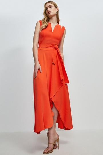 Compact Stretch Viscose Tailored Waterfall Midaxi Dress orange