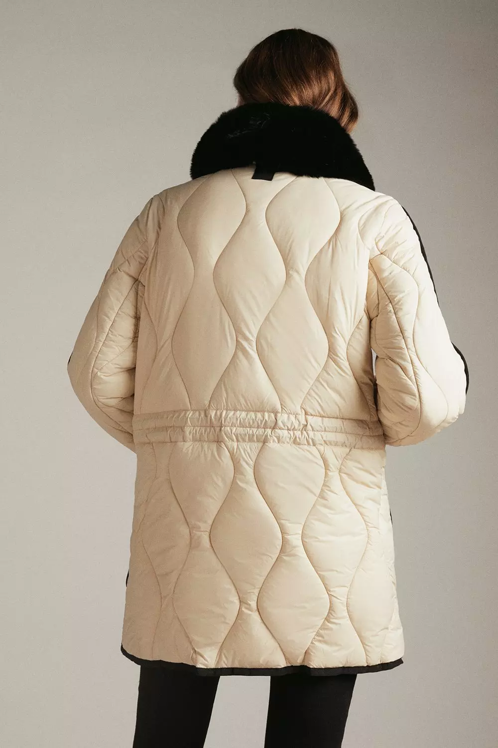 Short Faux Fur Collared Quilted Coat Karen Millen