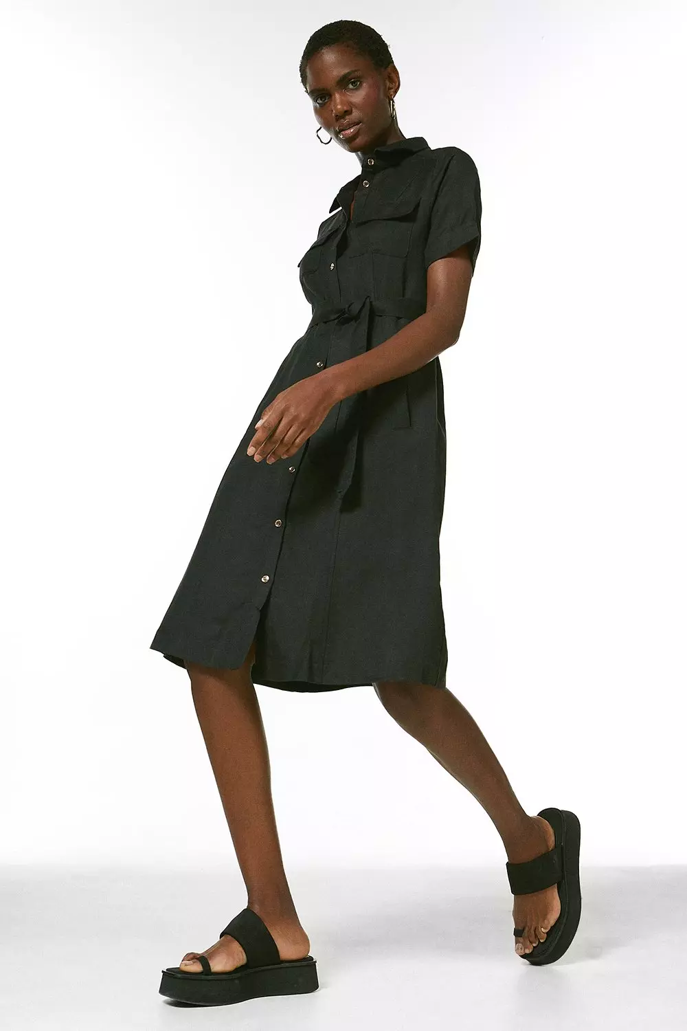 Linen Viscose Woven Midi Shirt Dress Karen Millen
