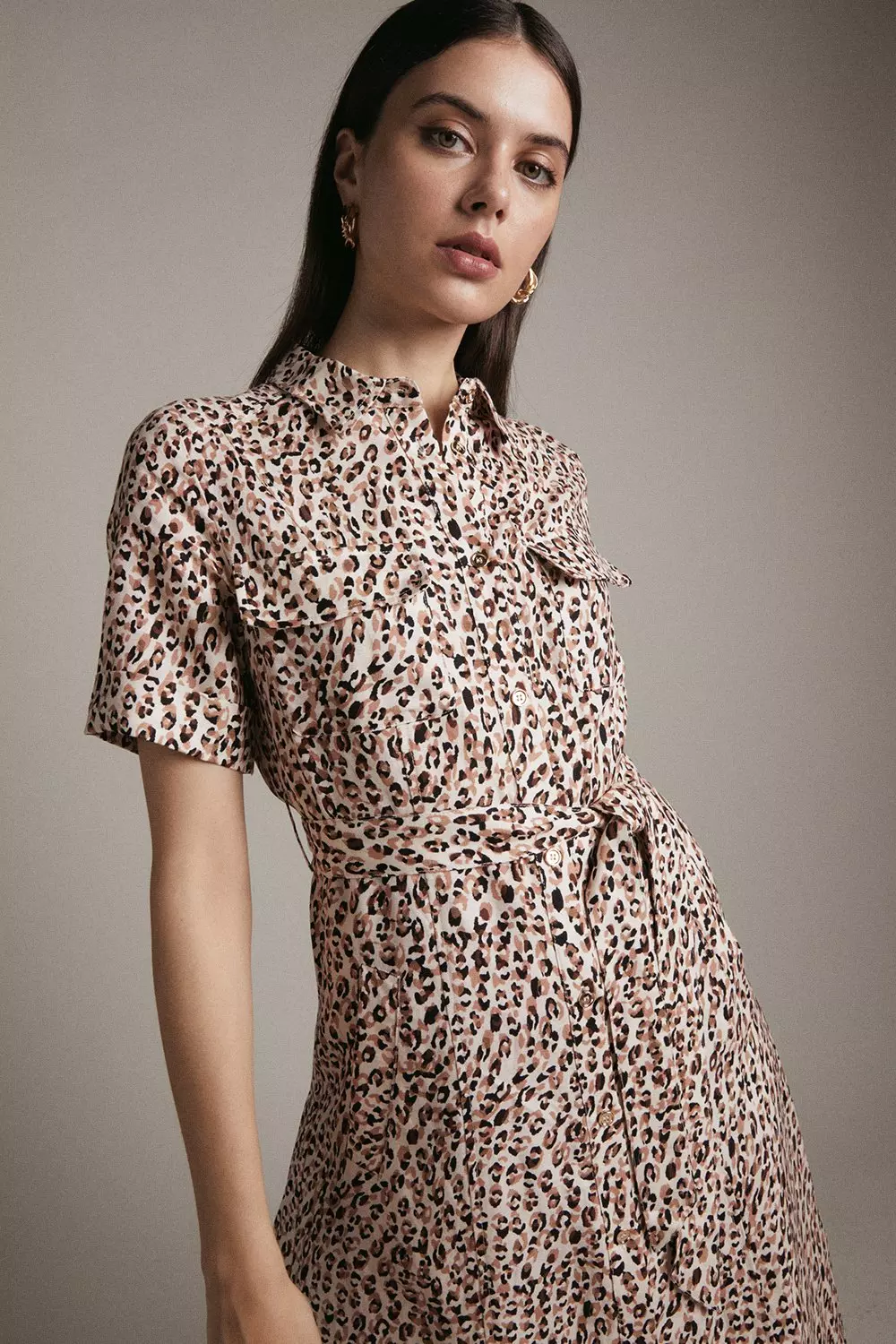 Animal print shirt dress midi online