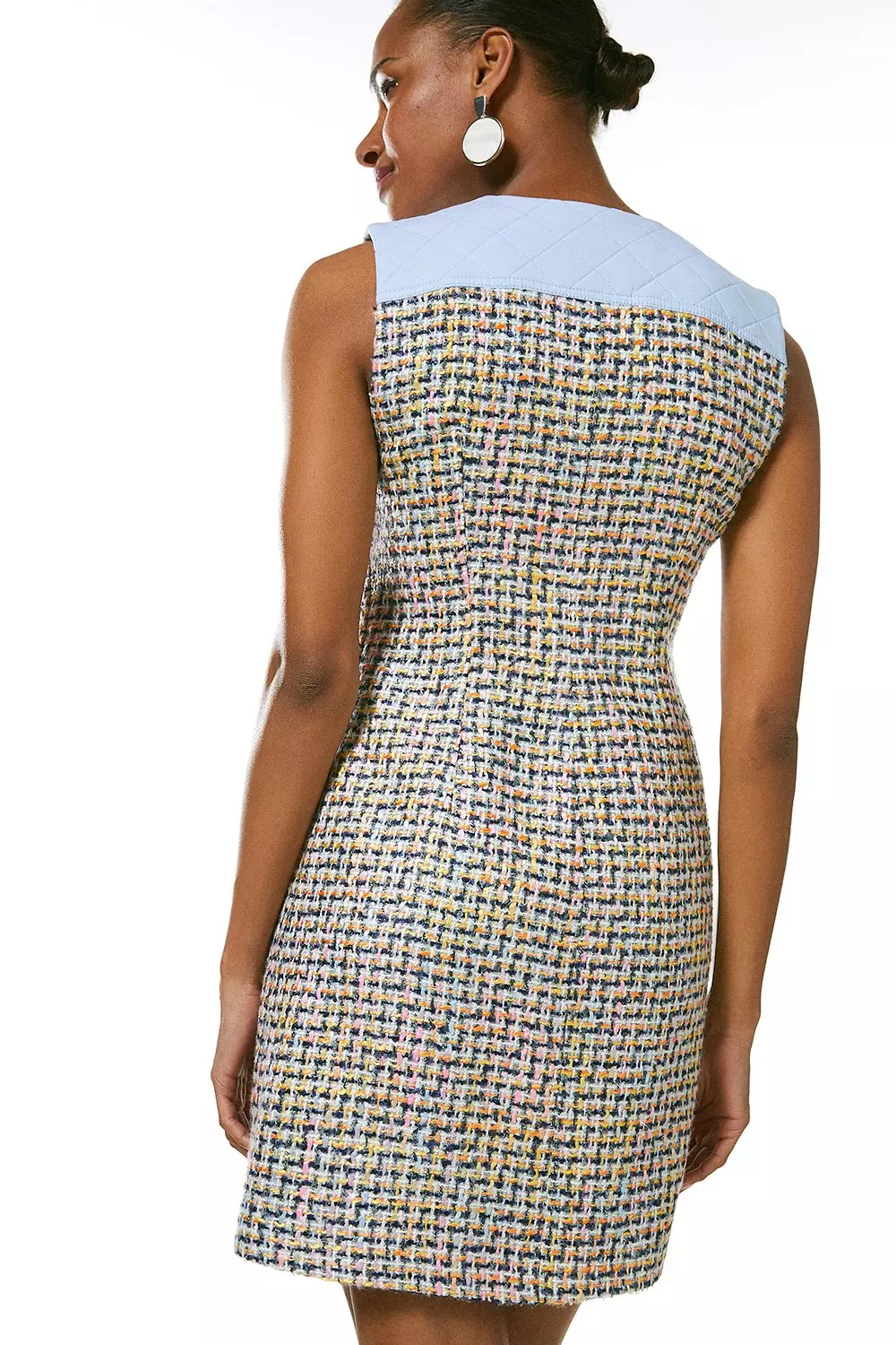 Tweed Denim Mix A Line Dress | Karen Millen