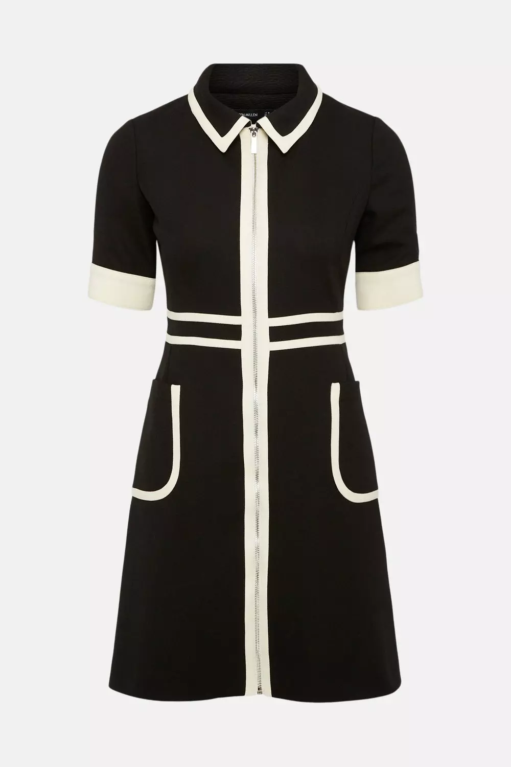 Contrast Panel Zip Front Mini Dress Karen Millen