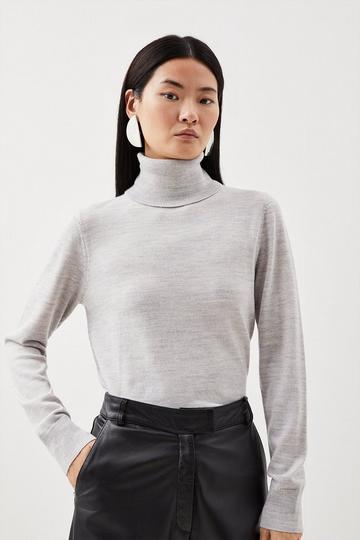 Grey Merino Wool Turtleneck Sweater