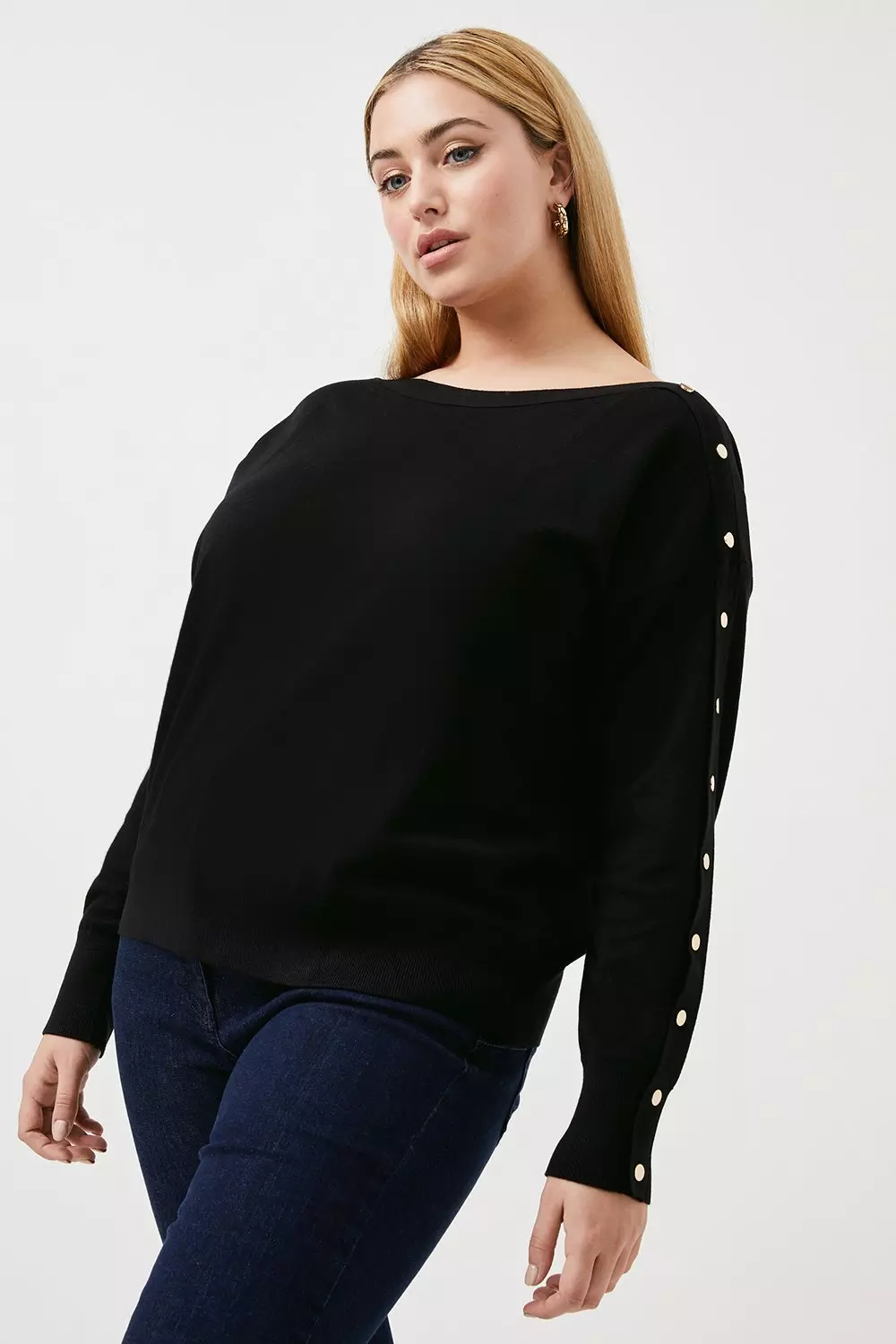 Plus size Viscose Blend Knitted Slouchy Rivet Jumper Karen Millen