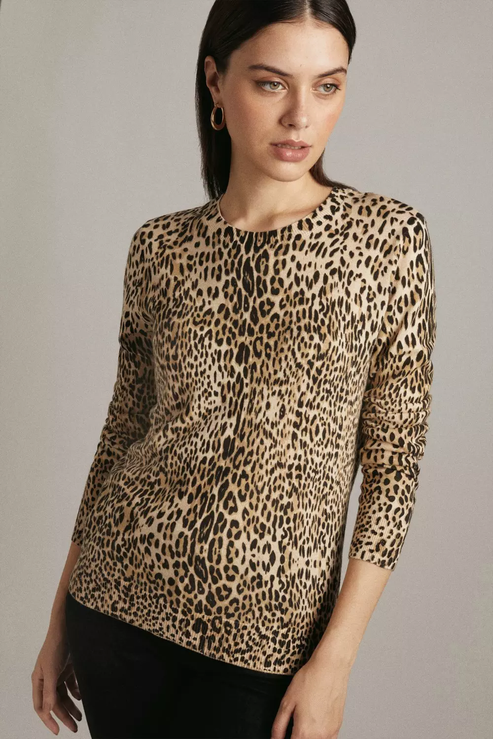 Leopard print crew neck sweater sale