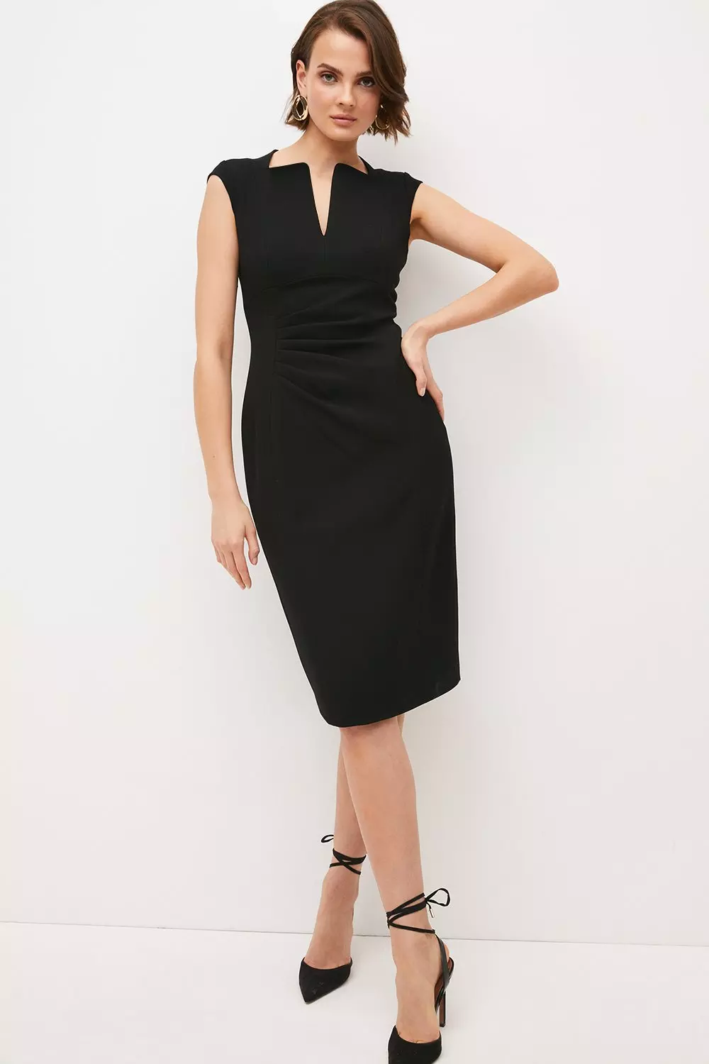 Structured Crepe Tailored Envelope Neck Pencil Midi Dress Karen Millen