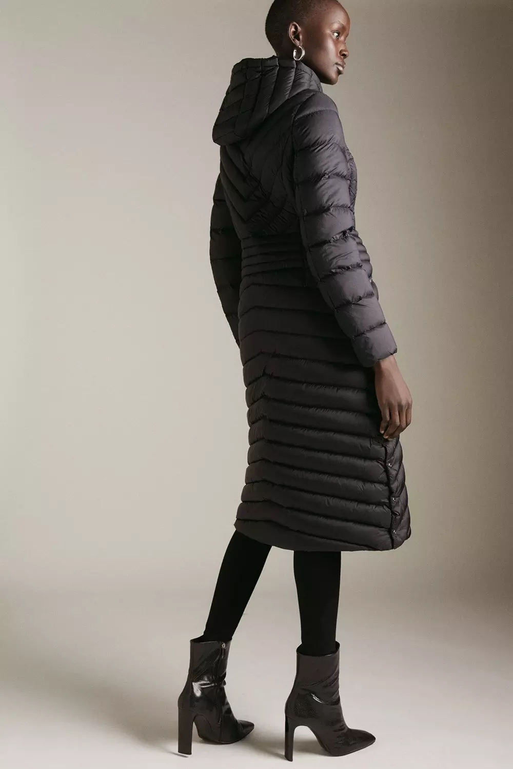 Black Down Filled Packable Long Hooded Coat alternative image