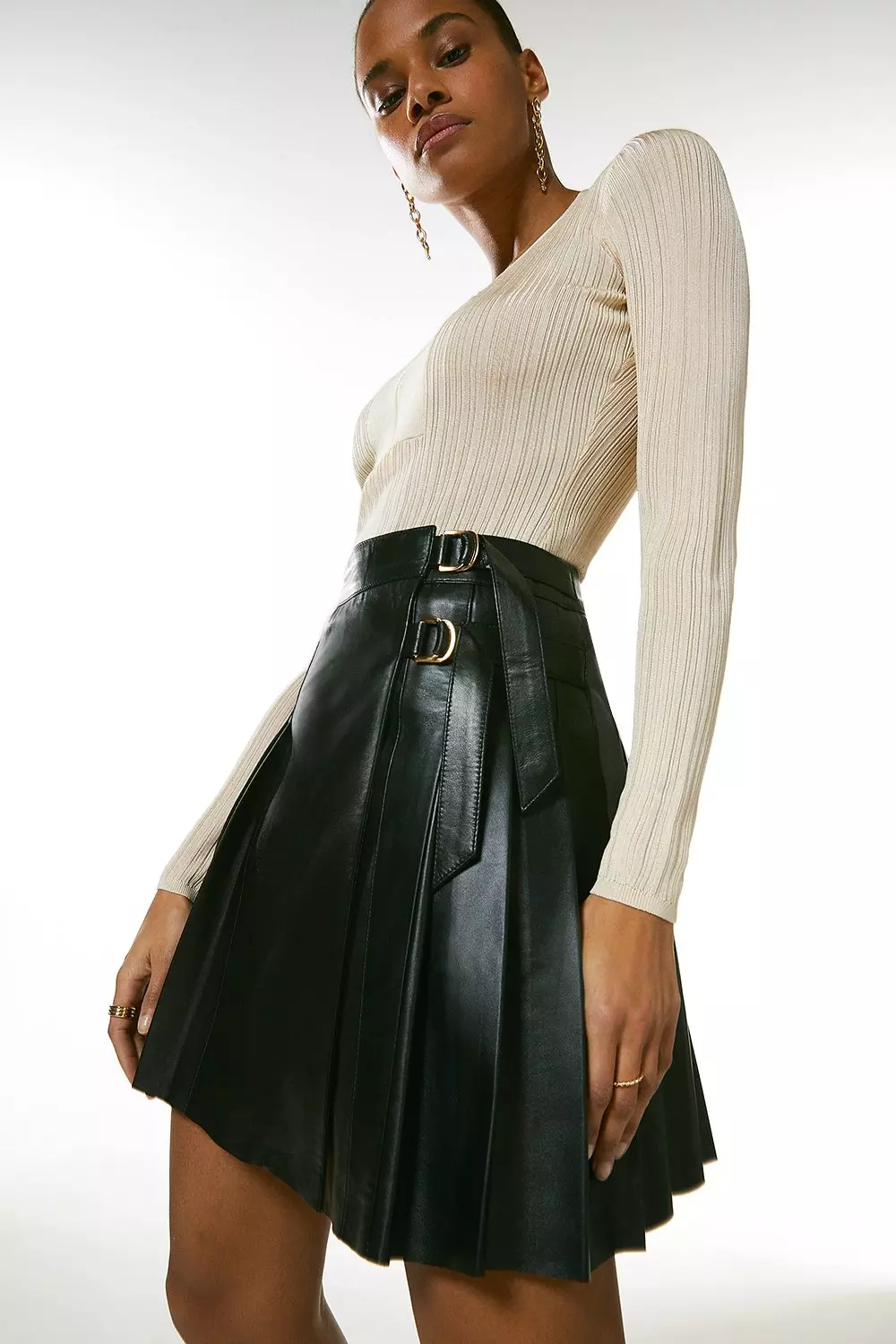 Leather pleated skirt xl hotsell