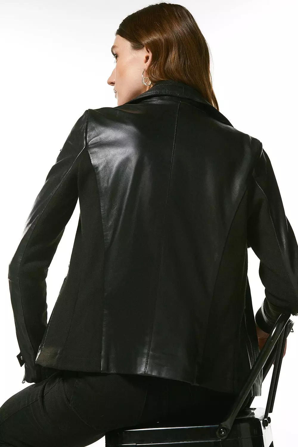 Leather And Knit Envelope Neck Moto Jacket | Karen Millen