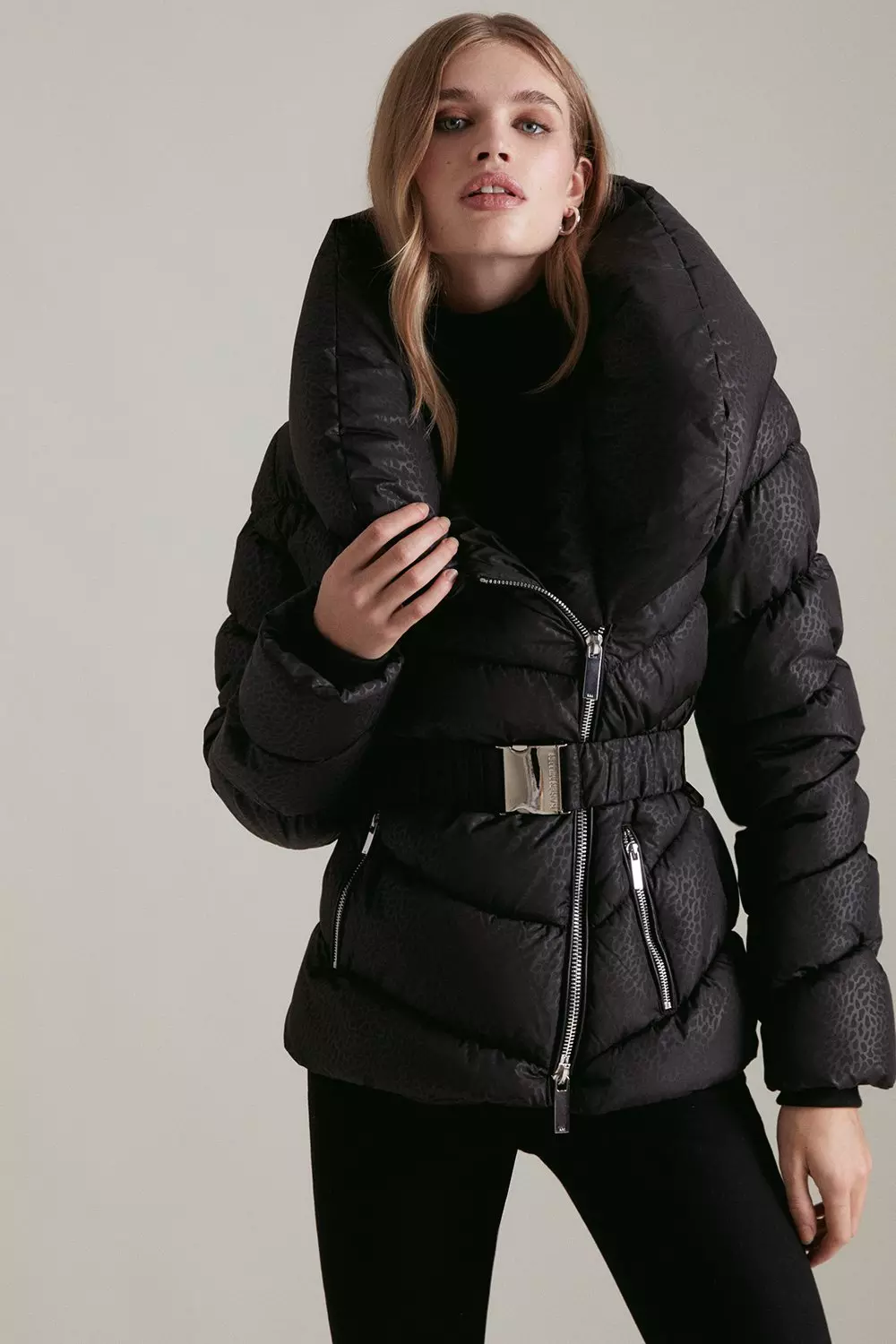 Black belted puffer jacket on sale