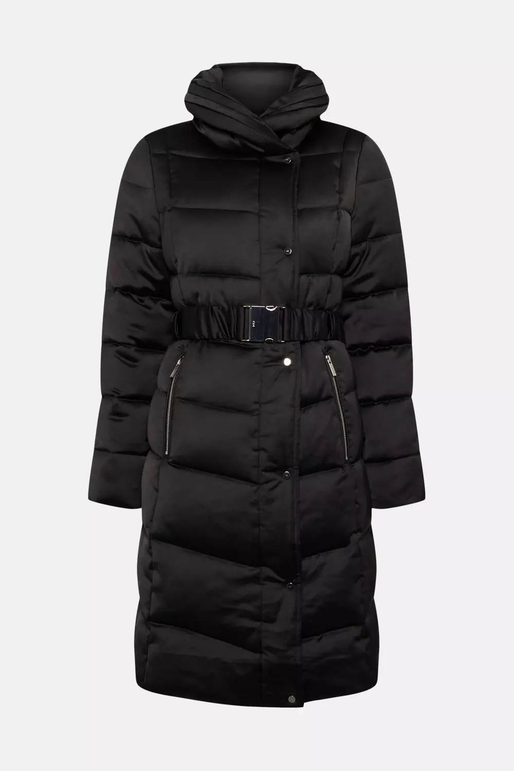 Black Satin Belted Puffer Coat alternative image