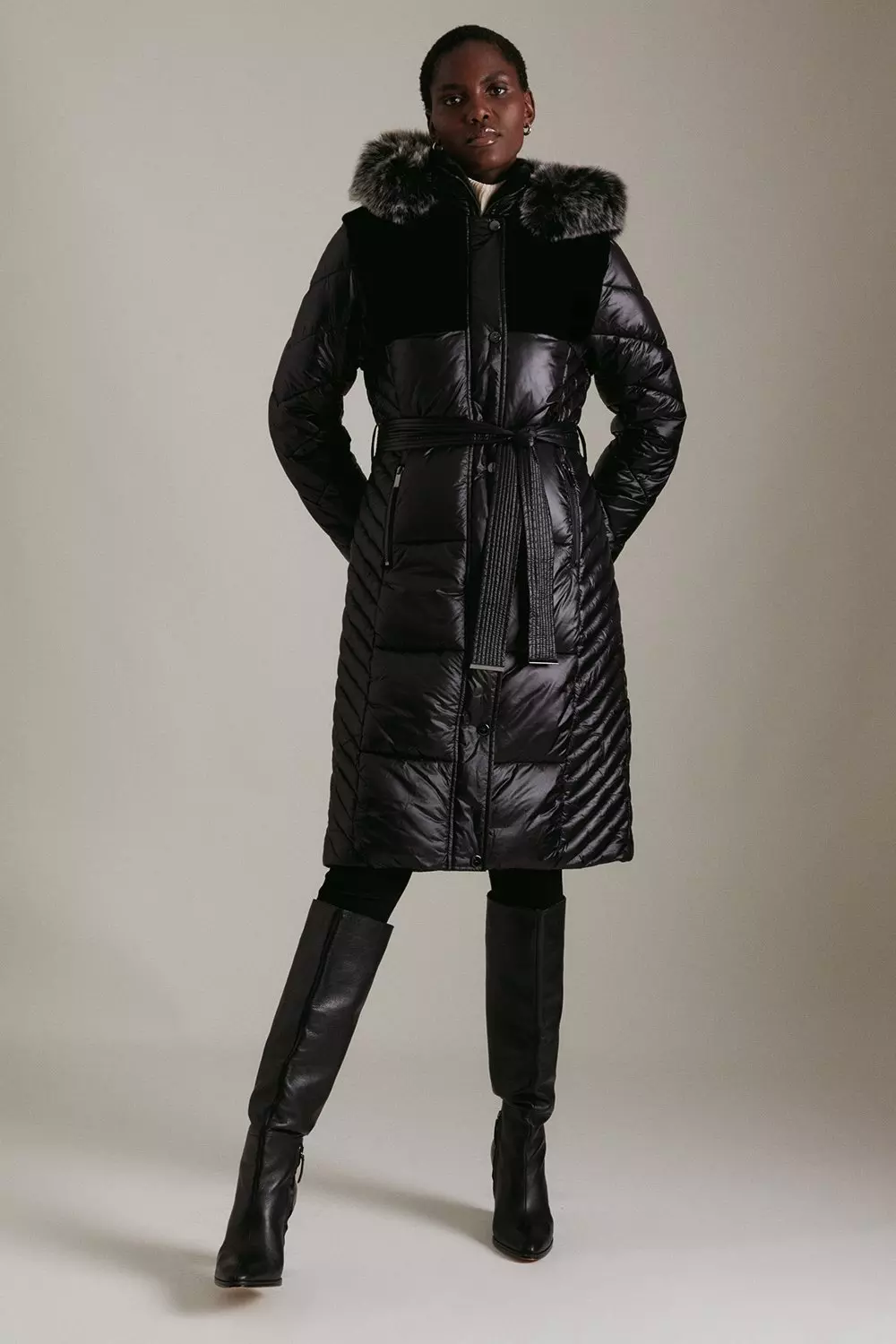 Long down high shine puffer coat online