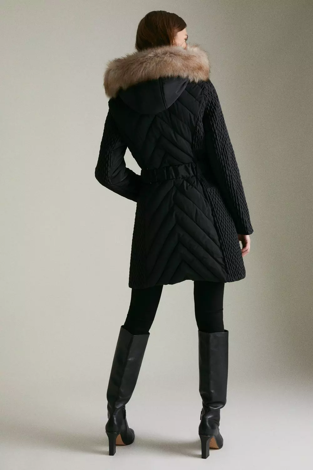 Foreland quilt mix coat with detachable faux fur trim sale