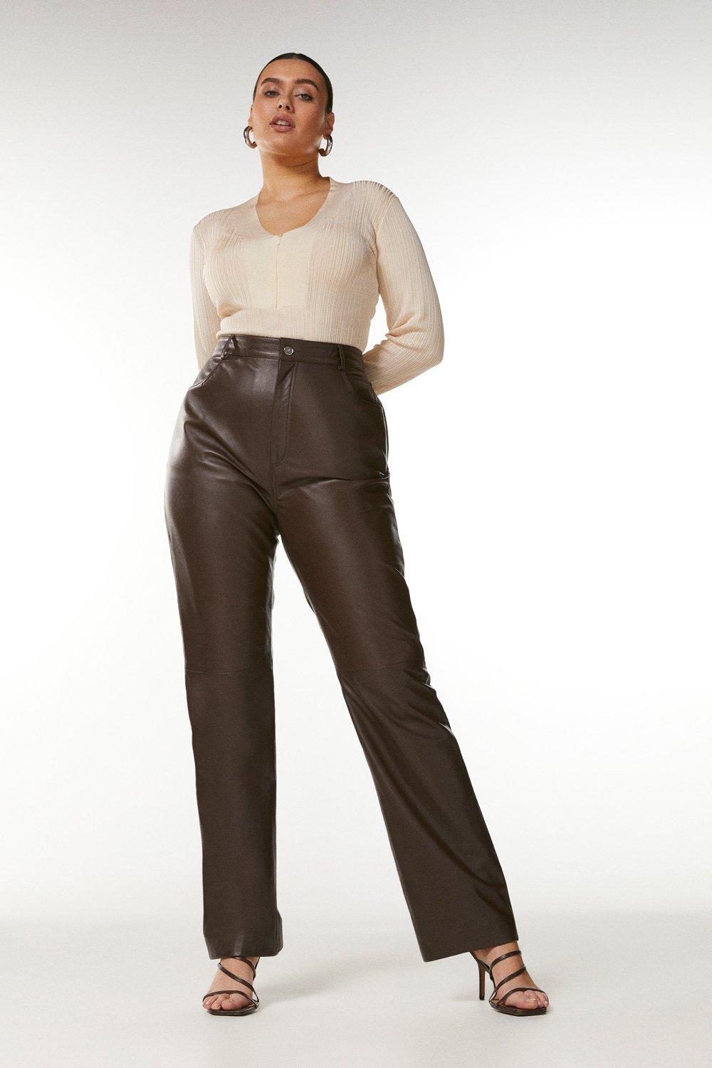 Plus Size Leather Five Pocket Straight Leg Jean Karen Millen