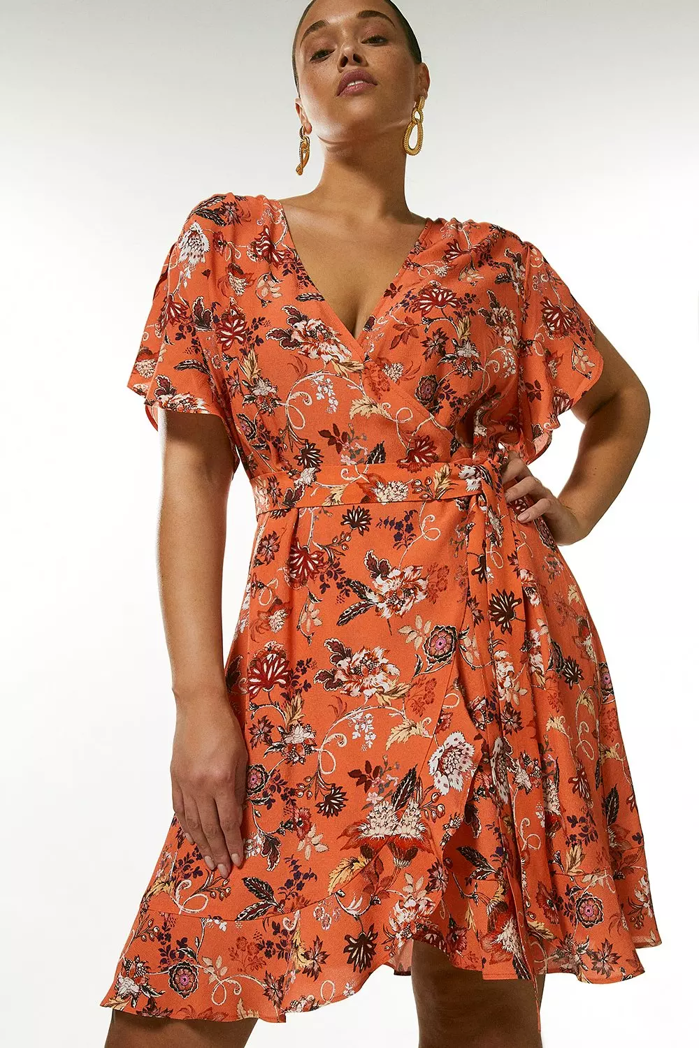 Curve Batik Floral Short Wrap Dress Karen Millen