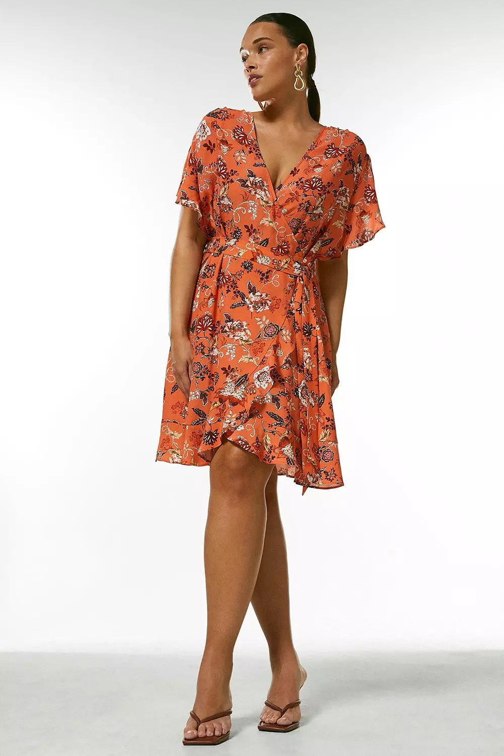 Curve Batik Floral Short Wrap Dress Karen Millen