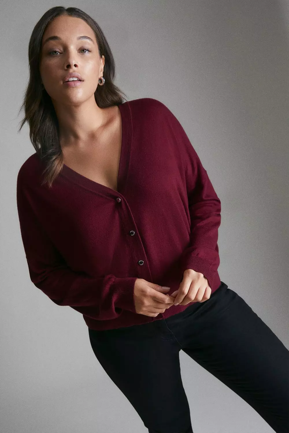 Plus size Cashmere Wool V Neck Cardigan Karen Millen