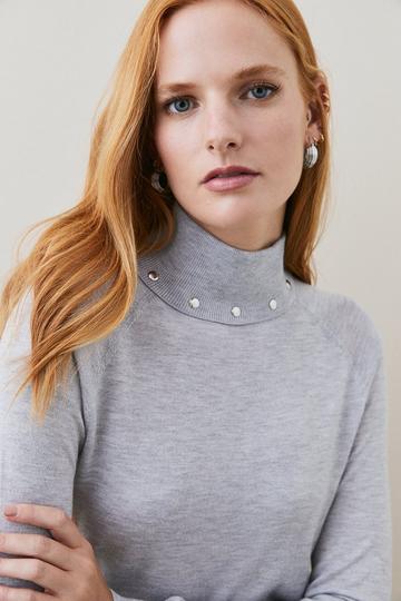 Grey Cashmere Blend Turtleneck Sweater