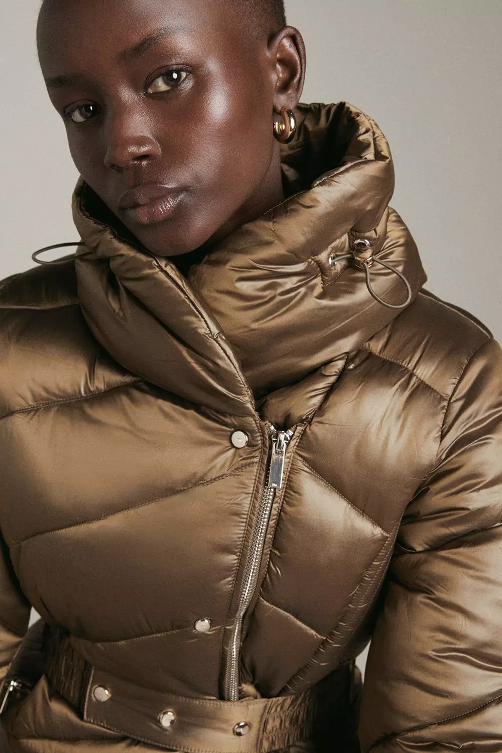 Long metallic puffer coat sale