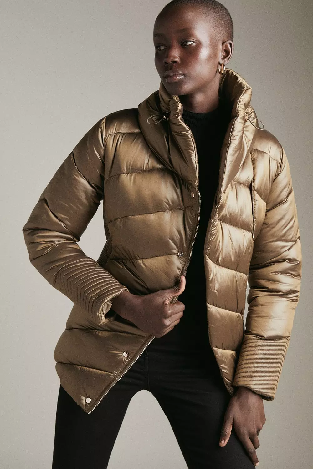 Long gold puffer coat sale