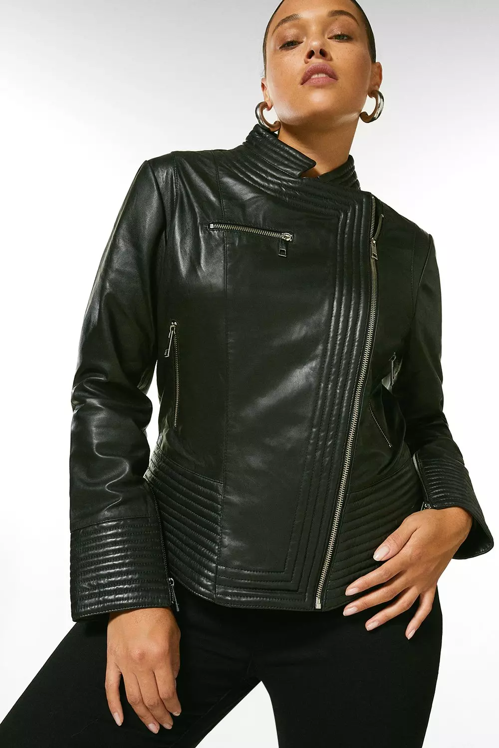 Plus Size Leather Racer Biker Jacket Karen Millen