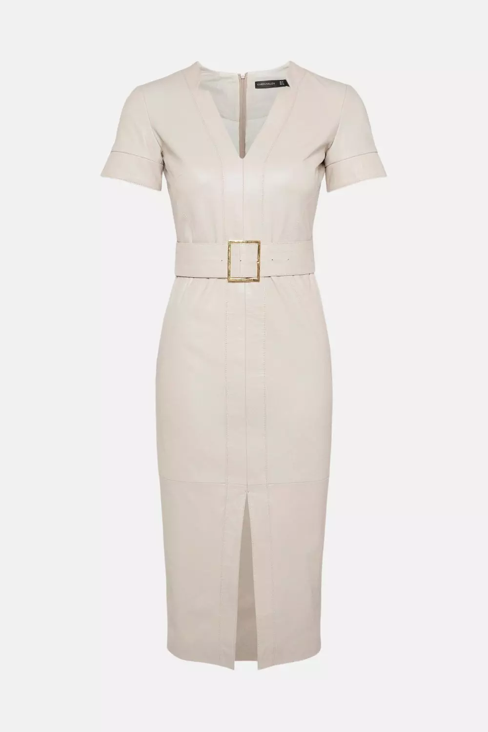 安心追跡【KAREN MILLEN】リネン ペンシル スリット ドレス Leather Forever Short Sleeve Pencil Midi Dress | Karen Millen