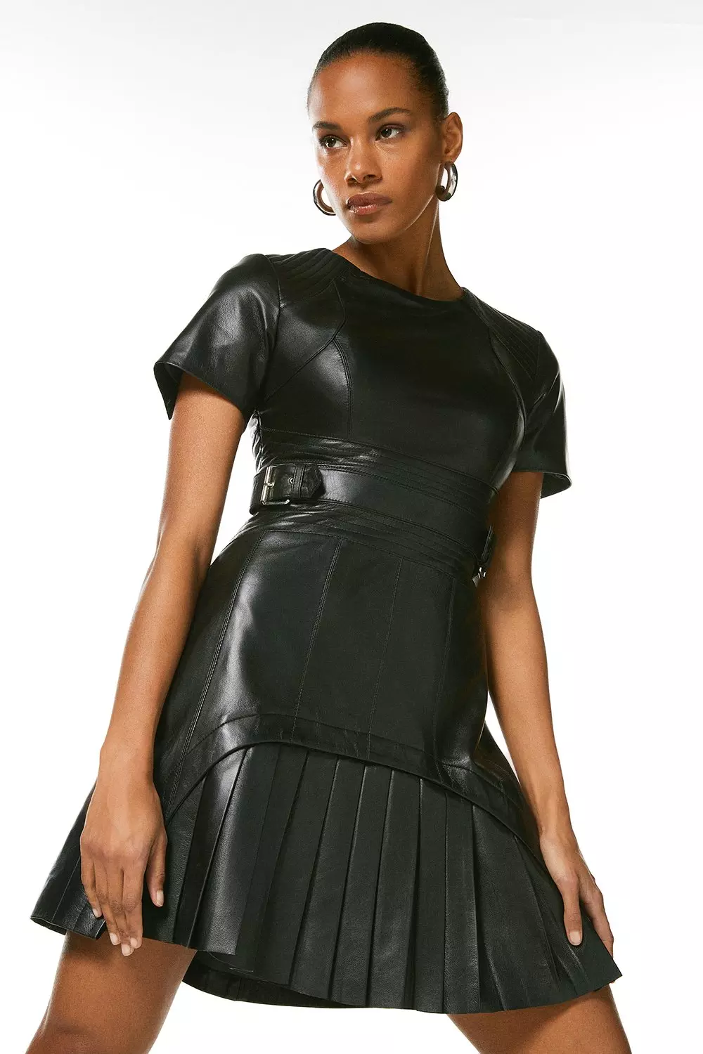 Leather Military Pleated Mini Dress Karen Millen