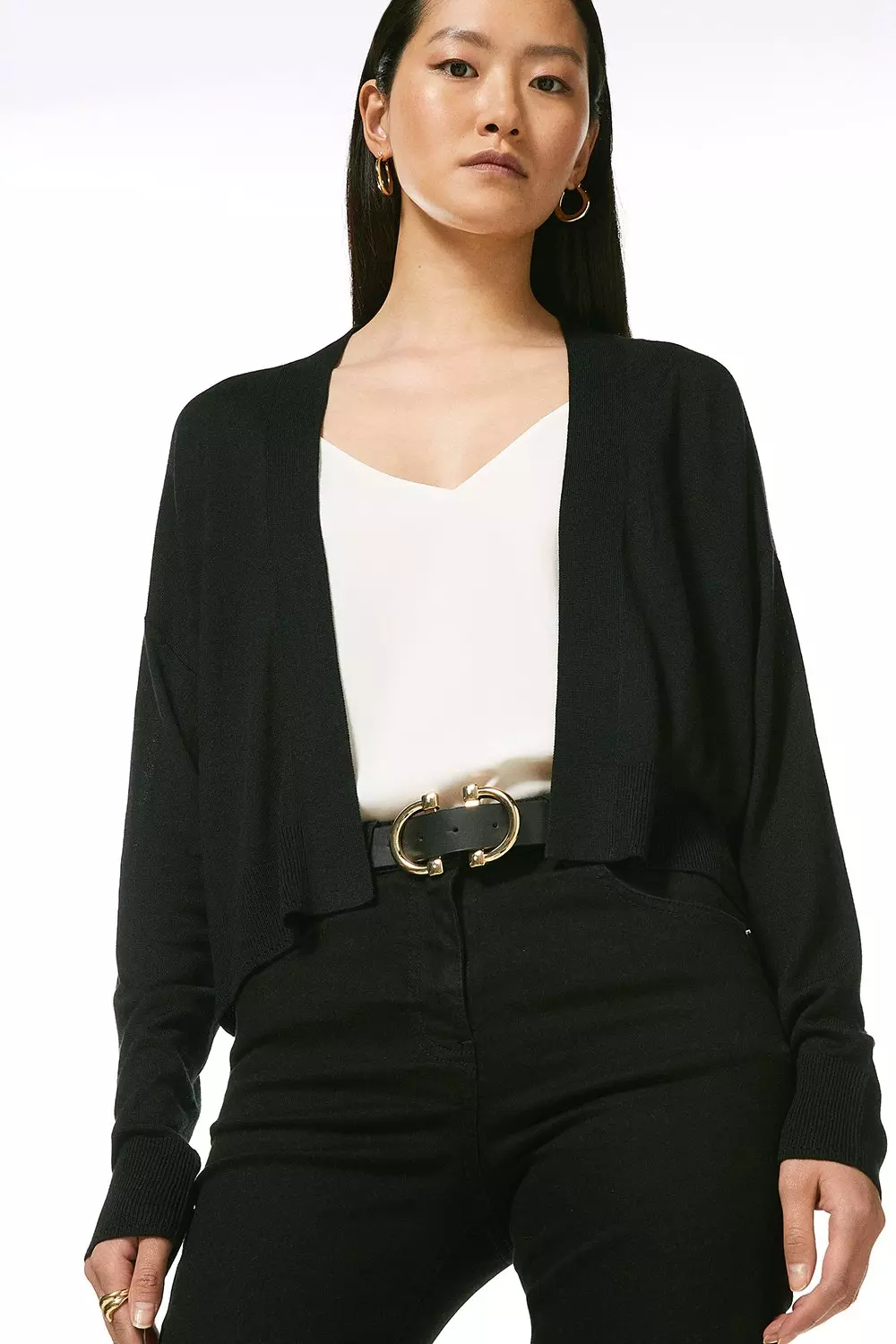 Ladies black edge to edge cardigan sale