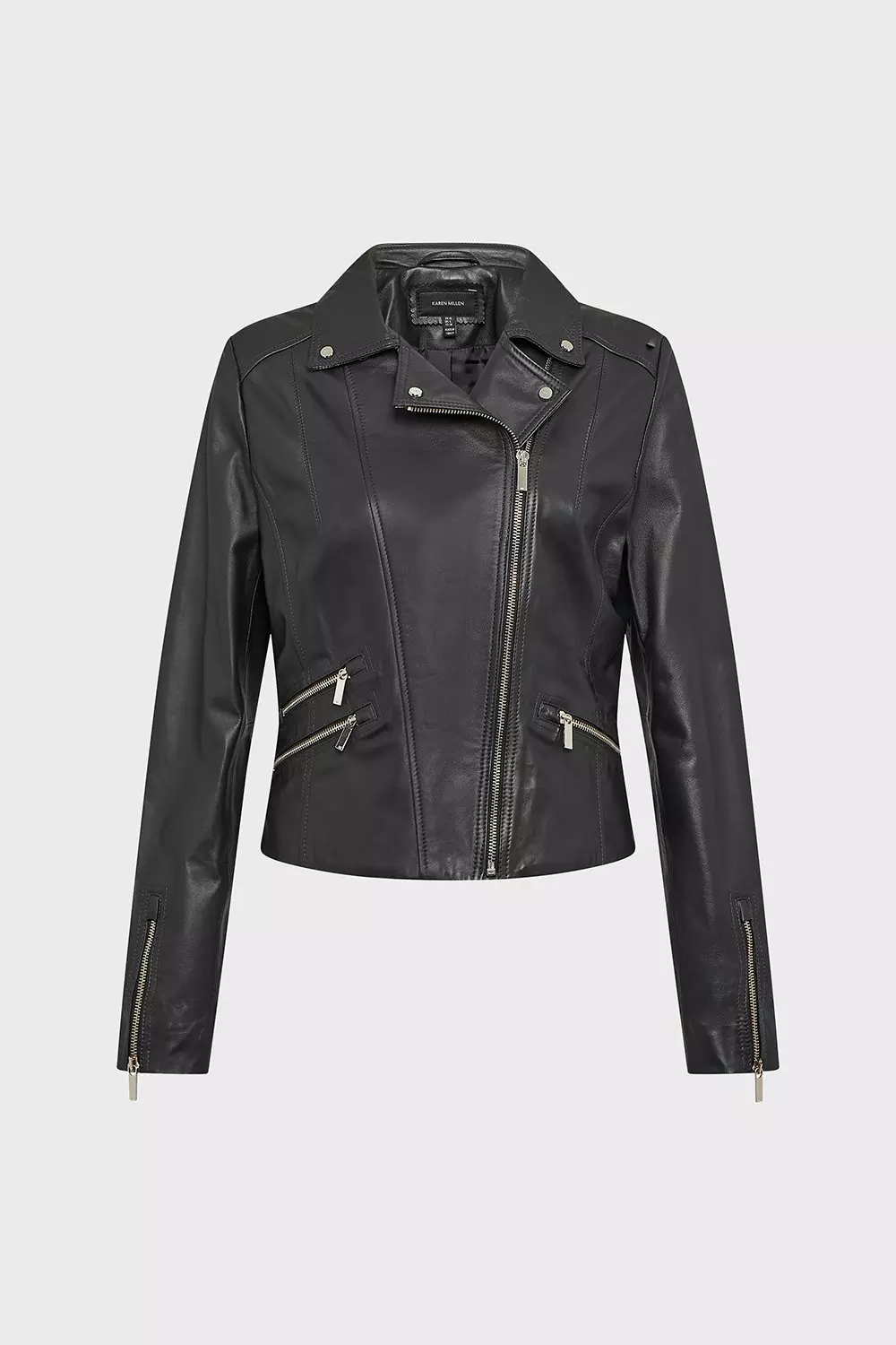 Petite Leather Signature Biker Jacket Karen Millen