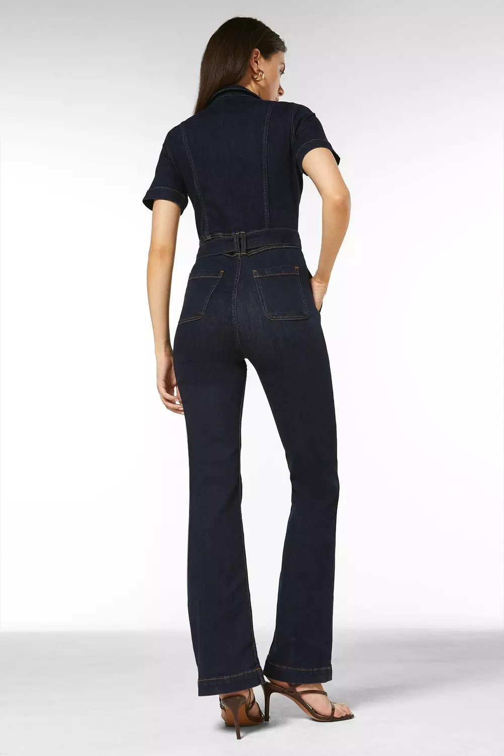◆KAREN MILLEN◆ デニム ワイドレッグ ジャンプスーツ / indigo Tailored Denim Peplum Wide Leg Jumpsuit | Karen Millen