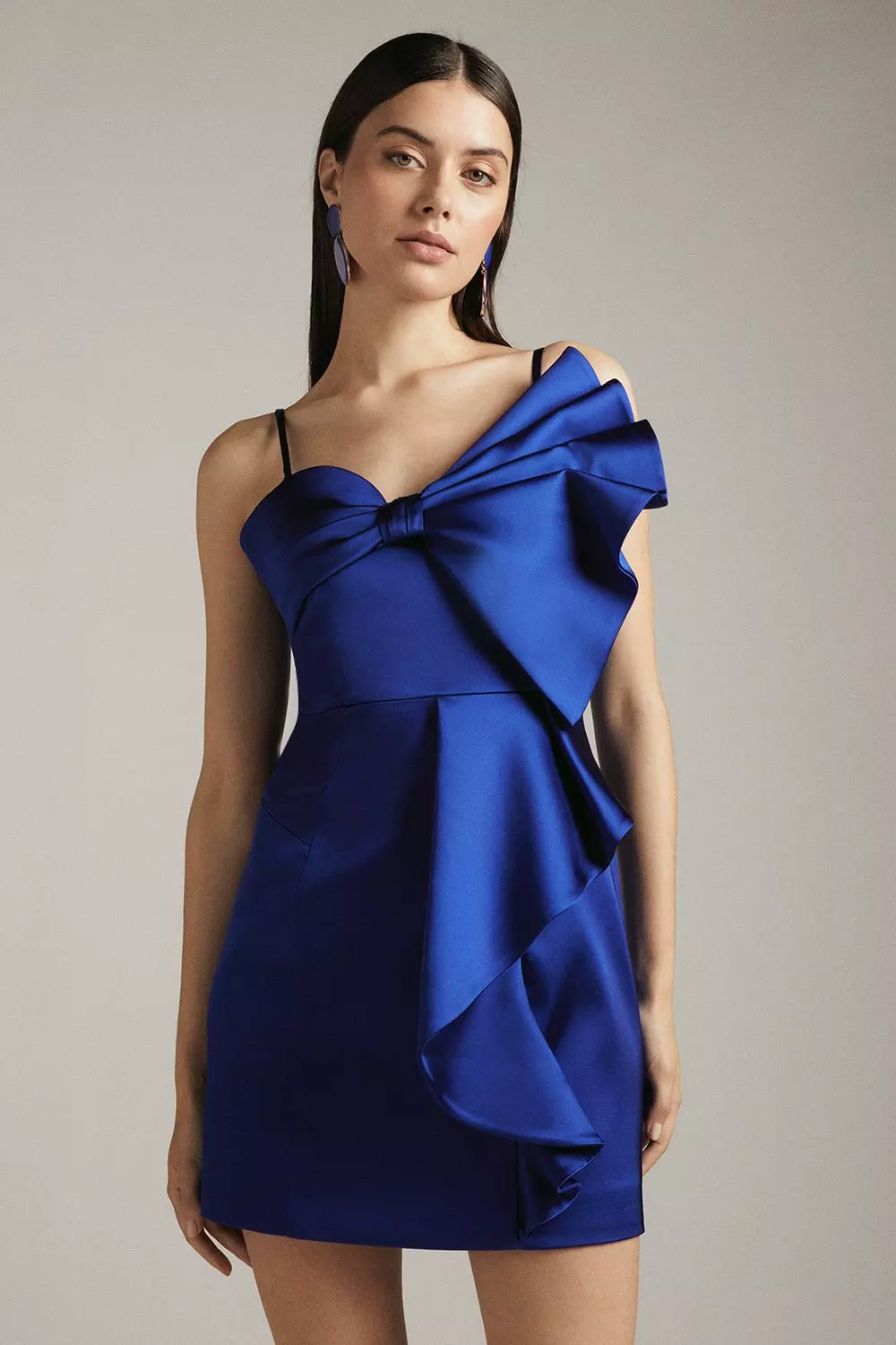 Italian Structured Satin Bow Drape Dress Karen Millen