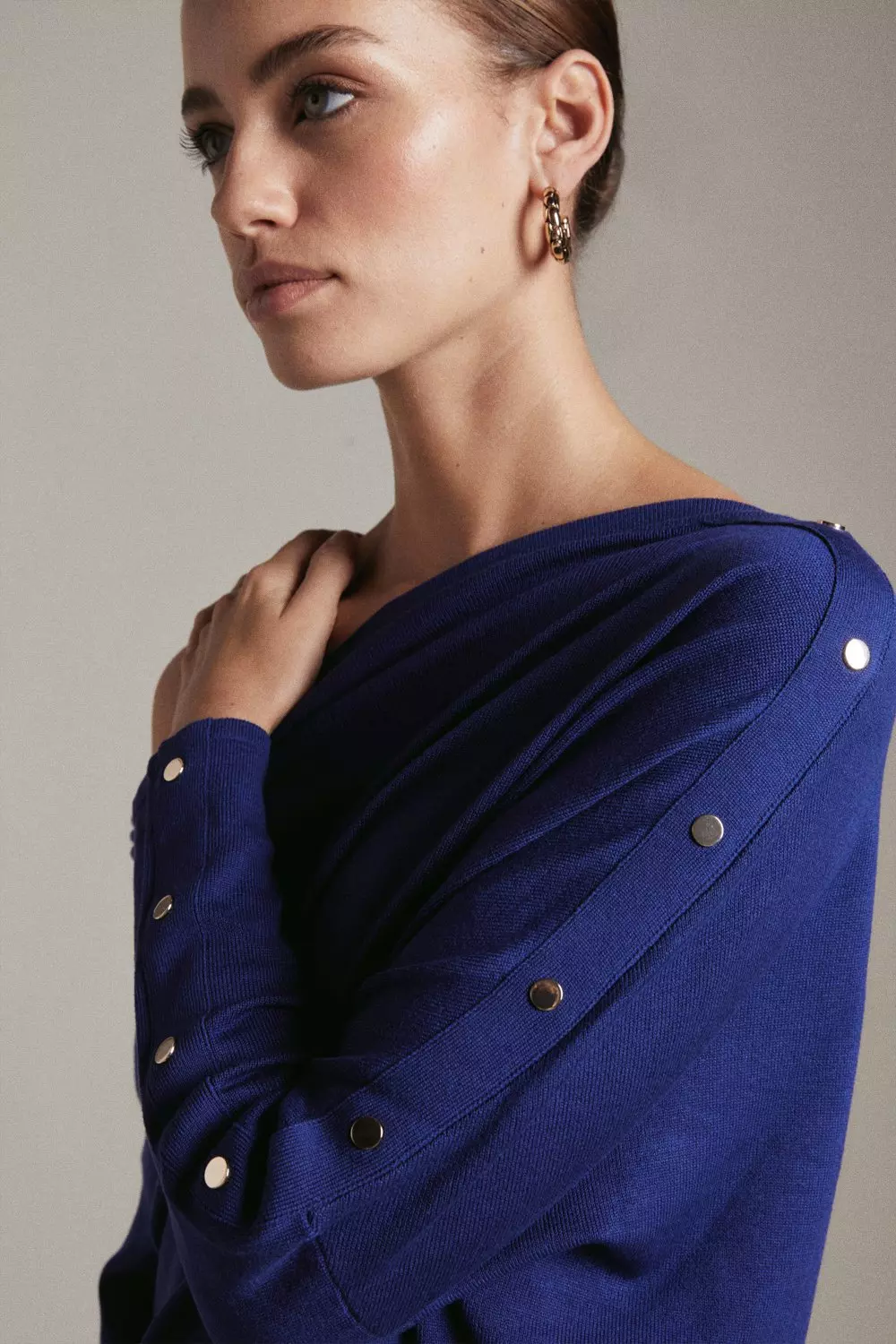 Petite Viscose Blend Knit Drape Shoulder Sweater | Karen Millen